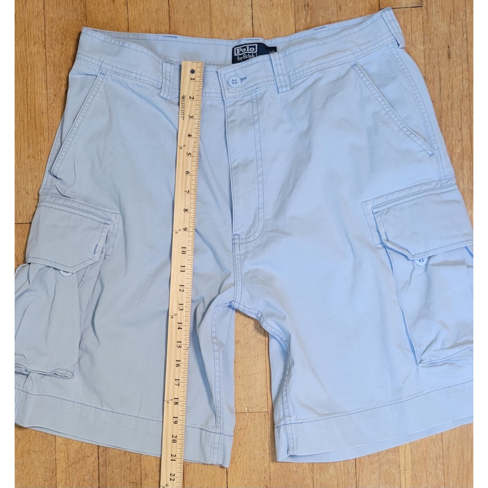 Polo Ralph Lauren Mens 35 Vintage Y2K Cargo Shorts 100% Cotton Light Blue - Picture 5 of 9